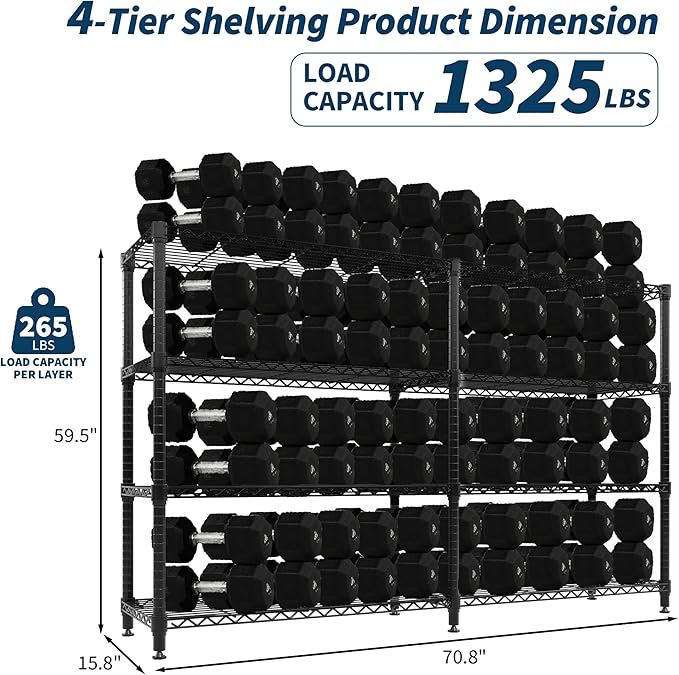 Garvee 70.8" W Storage Shelves Metal Shelving Unit, 4-Tier Heavy Duty Wire Shelving L-Shaped Storage Rack with Adjustable Shelf for Pantry Kitchen Corner Bedroom, 1100 LBS Capacity
