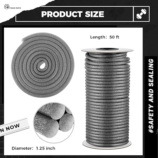 1.25 Inch x 50 ft Foam Backer Rod for Gaps Joints Concrete Crack Filler Caulk Saver Bulk Foam Backing Rod Concrete Filler Rope for Weather Stripping Door Seal (Gray)