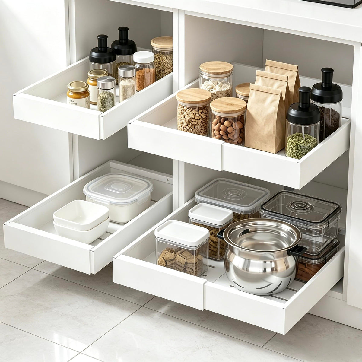 DEKAVA 4 Pack Pull Out Cabinet Organizer Expandable, Adhesive - Image 1