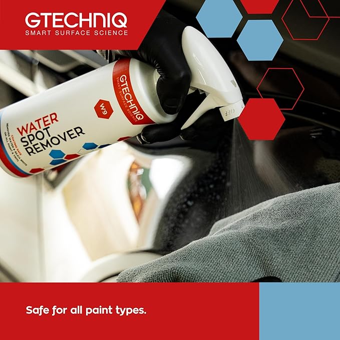 Gtechniq W9 Water Spot Remover for Cars, 17 fl oz | Advanced Solution Easily Removes Stubborn Water and Silica Spots from Bodywork, Suitable for Glass, All Paint Types and Vinyl