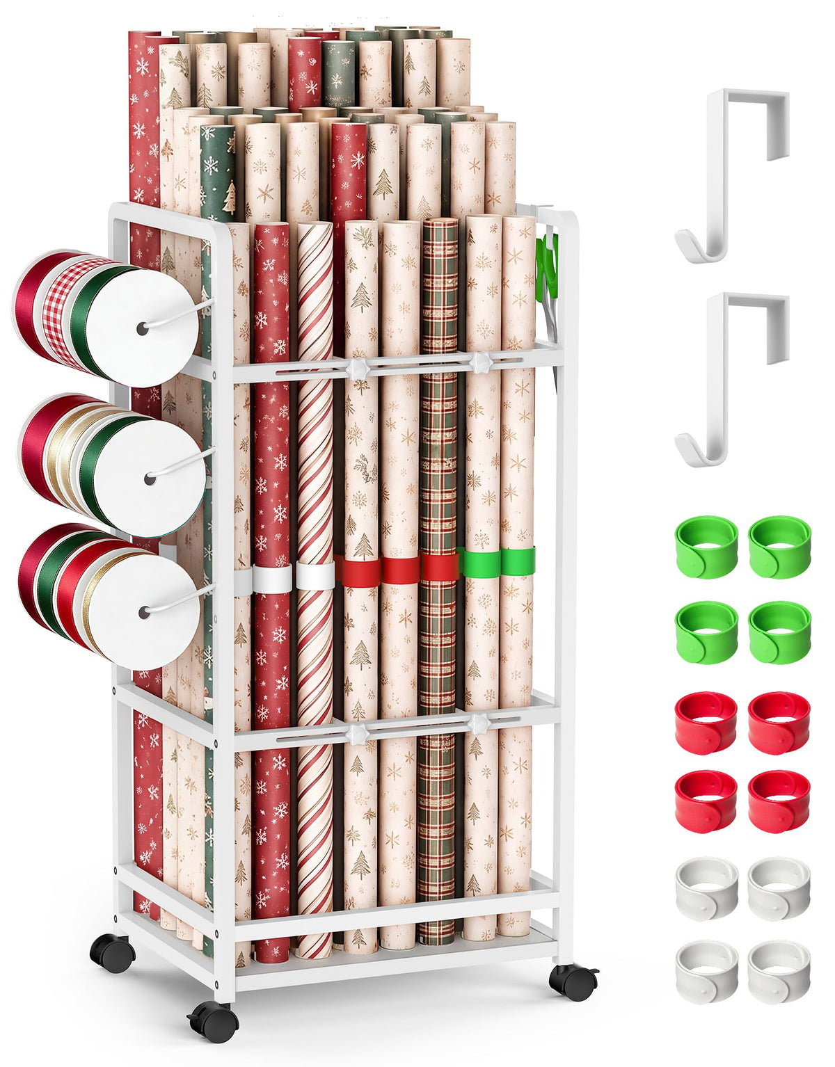 Wrapping Paper Storage with 4 Adjustable Rods, Gift Wrap - Image 1