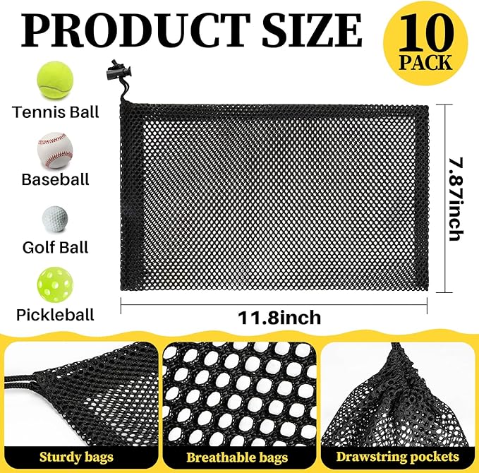MAQIHAN Mesh Drawstring Bag, Black