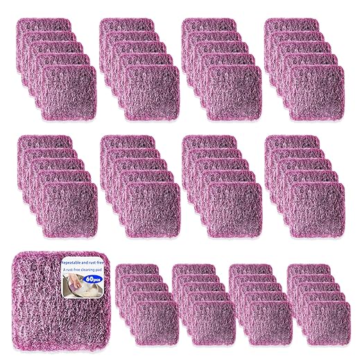 60-Pack Red Stainless Steel Soap Pads | Bulk Reusable Steel Wool Pads for Heavy-Duty Cleaning | Scouring Pads Kitchen Scrubber