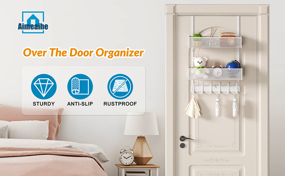 Over the Door Hooks Organizer,Door Hanger Fits Doors 1 3/4" White - Image 8