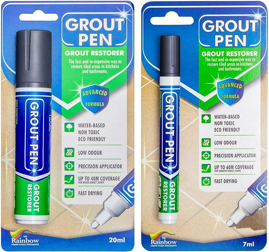 Grout Pen Tile Paint Marker: Waterproof Grout Colorant and Sealer Pen to Renew, Repair, and Refresh Tile Grout - Cleaner Coating Stain Pens - 2 Pack, 5mm Narrow and 15mm Wide Tip Pen - Dark Grey