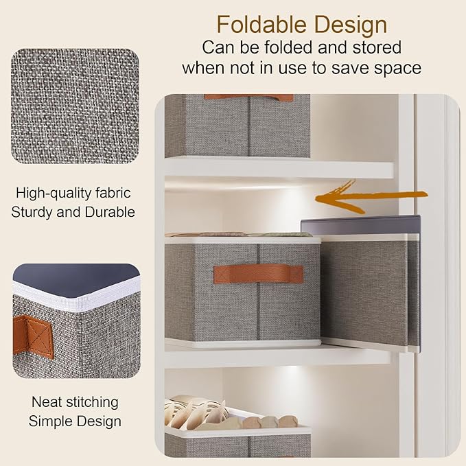 Fabric Storage Baskets, Foldable Clothes Organizer Boxes, 15 x 6 x 5 Inch Storage Cubes with Handles for Laundry Bathroom , Gray, 3-Pack