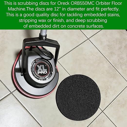 12" Scrubbing Disc for Oreck ORB550MC Orbiter Floor Machine,Commercial Black Floor Scrubber Pads 437.071 for Deep Clean Concrete,Dirt,Stains and Paint Splatte,Stripping Wax or Finish(2 Pack)