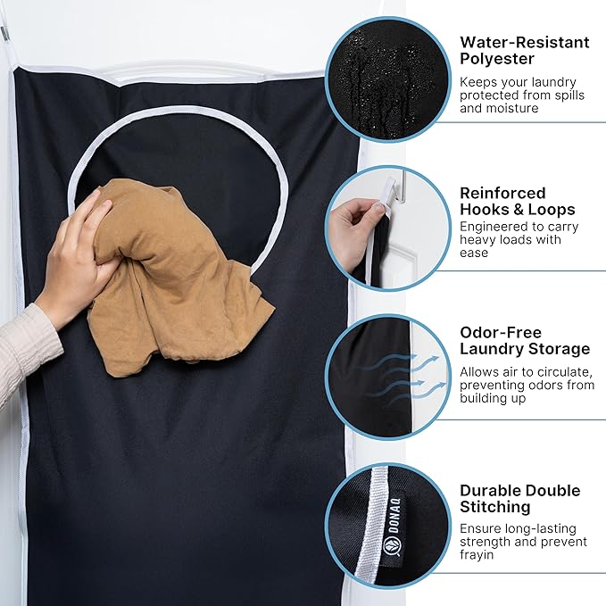 Hanging Laundry Hamper Bag XL 40x22", Space Saving over the Door Storage Bags, Behind the Door Hampers for Dirty Clothes & Wall Mounted Basket for Bathroom (2, Black)