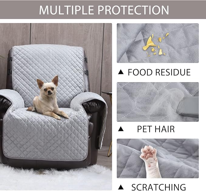 LUFEIJIASHI Velvet Recliner Covers Non Slip Waterproof Large Recliner Chair Covers for Leather Chairs Recliner Sofa Cover for Living Room Recliner Furniture Protectors Covers for Dog Pets (Grey, 28")