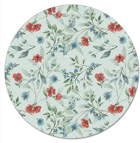 CounterArt Red White & Blue Floral 4mm Tempered Glass Lazy Susan Turntable 13" Diameter Condiment Caddy Cake Plate Pizza Server