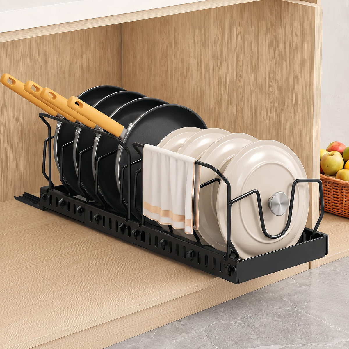 Pots and Pans Organizer Under Cabinet, 10 Dividers Pull - Image 1