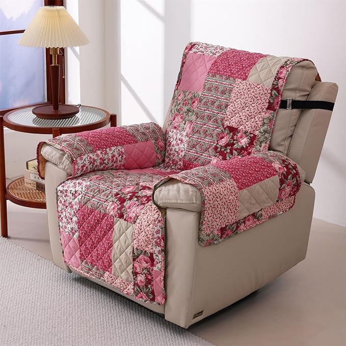 Cmfshape Skidproof Sofa Cover-Patchwork Sofa Slipcover with Elastic Straps-Easy Fit Slip Cover-Washable Furniture Protector for Pets and Kids(Chair,Hot Pink)