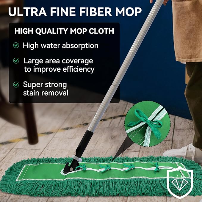 Commercial 48 Inch Dust Mop Head: Replacement Heavy Duty Sweeper and Janitorial Industrial Dust Mop Head for Floor Cleaning,Office,School,Restaurant,Hospital (Green - 48 Inch, 3 Pack)