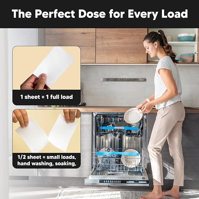 Lucent Globe Dishwasher Dishwashing Detergent Sheets, Dish Soap & Dishwashing Tablets Alternative. Plant-Based, Eco-Friendly, Lemon Scent & Plastic Free Packaging (64 Sheets)