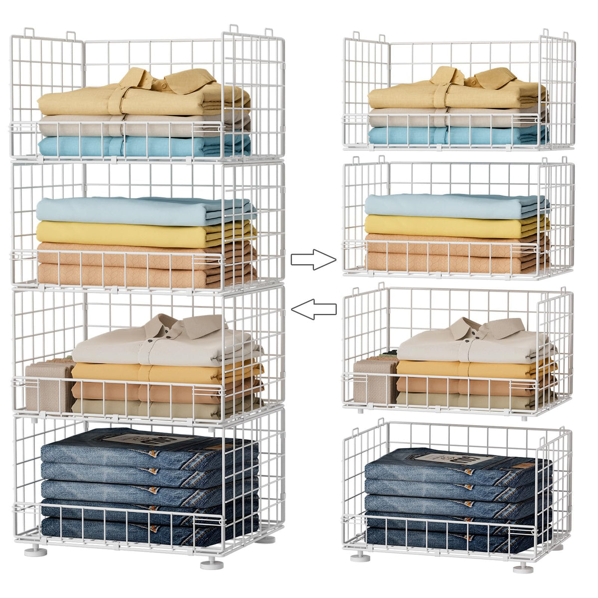 4-Tier Stackable Closet Organizers with Adjustable Feet - Image 1