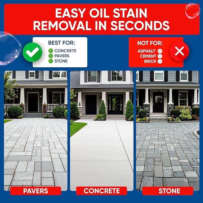 Oil Spots Gone – Concrete Oil Stain Remover Spray and Degreaser for Driveways – Heavy-Duty Oil Remover for Concrete, Pavers, and Stone – Fast Automotive Grease Clean Up, No Scrubbing Needed
