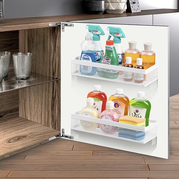 Wetheny Hanging Wall Mount Storage Baskets with Adhesive Hooks & Screwing, Metal Wire Organizer Baskets for Home Decor, Kitchen, Bathroom, Laundry, Closet, Garage, RV Black 2 Packs (White)