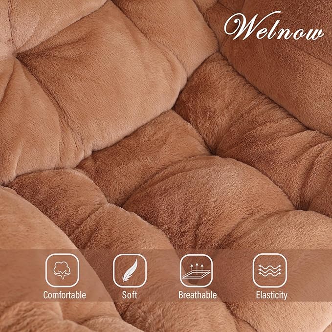 Welnow Lazy Chair with Ottoman, Modern Lounge Accent Chair with Armrests and a Side Pocket, Leisure Sofa Armchair, Reading Armchair with Footrest for Small Space, Plush Brown