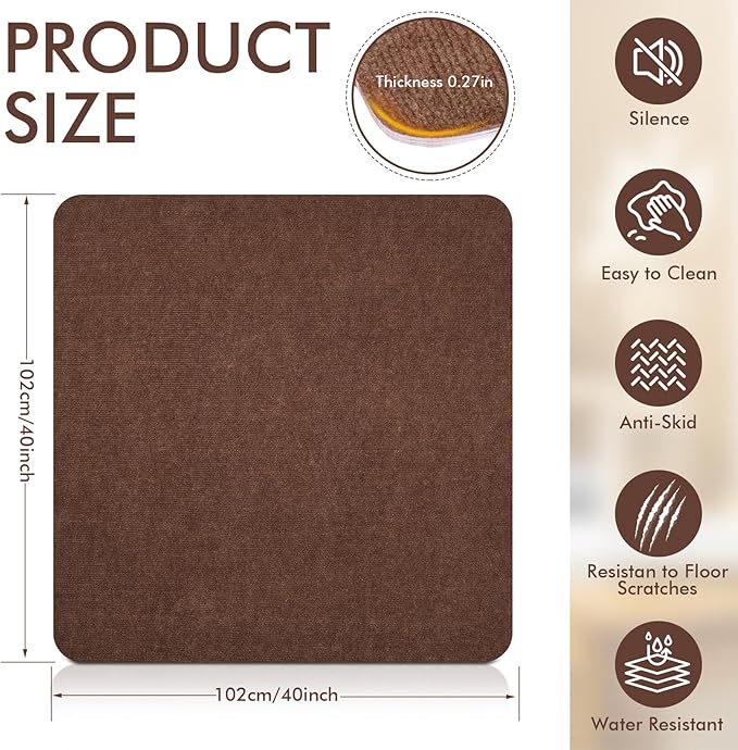 Recliner Pads for Hardwood Floors, Non Slip Recliner Grippers, Furniture Pads Floor Mats for Carpet, Anti Slide Office Chair Mat for Floor Protector, 40"x40" (1 Pack Brown