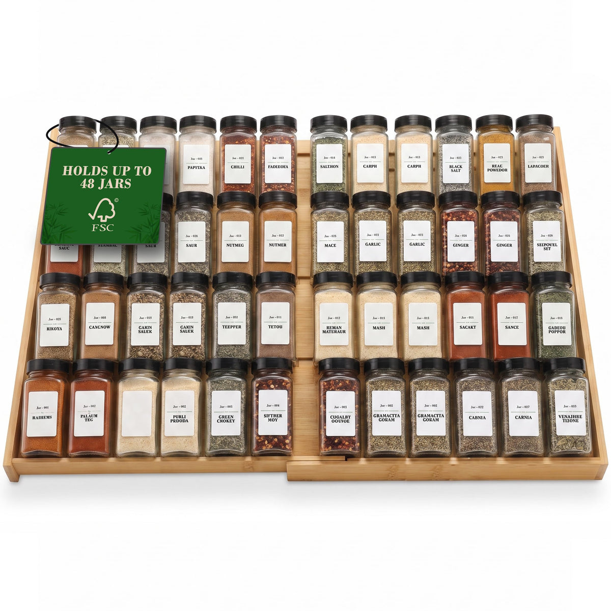 Bamboo Spice Drawer Organizer, Expandable 12 to 23 Inch - Image 1