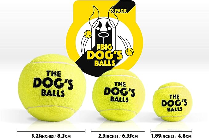 The Big Dog’s Balls Dog Tennis Balls for Large Dogs, Yellow, 3-Pack - Non-Abrasive Felt Fetch Balls, Tough Rubber Core, Float in Water