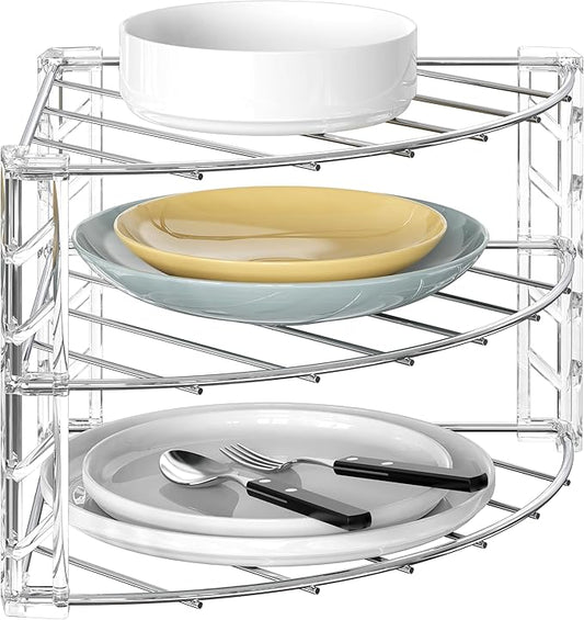 Deco Brothers 3-Tier Counter and Cabinet Corner Shelf Organizer, Chrome