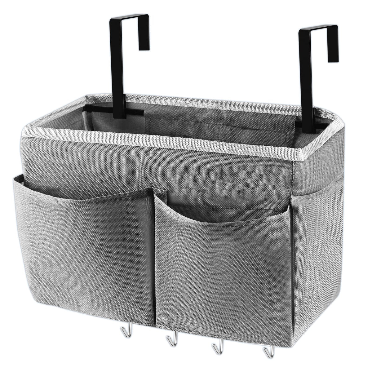Bedside Caddy Organizer 5 Pockets and 4 Hooks for Bunk Bed Grey - Image 1