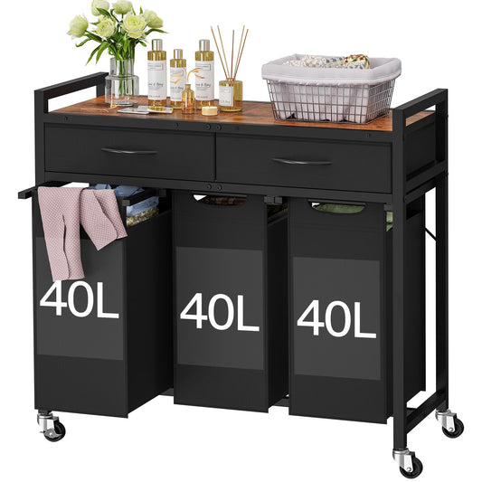 Laundry Sorter 3 Section, 120 L Laundry Hamper with 2 Drawers & - Image 1