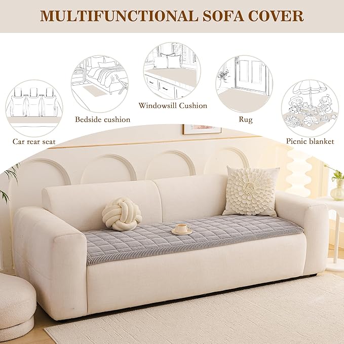 MEETSKY Couch Cover for Dog Washable, Non-Slip Grey Sofa Protector Pet Friendly Sofa Covers for 2 Cushion Couch Dog Mats for Couches Soft Furniture Covers for Loveseat, 27.6" x 59", Light Grey