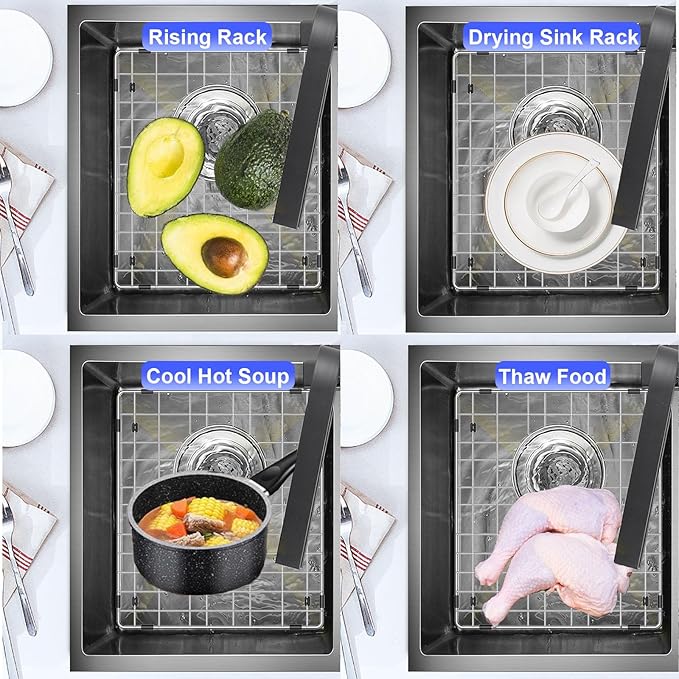 15"x13" Sink Grate for Bottom of Kitchen Sink, Stainless Steel Sink Protectors for Kitchen Sink with Rear Drain, Sink Rack for Bottom of Sink with Sink Strainers, for Right Angle Sink