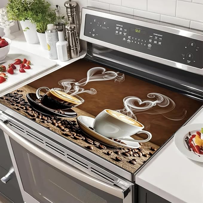 Stove Top Covers for Electric 28 x 20 inches Coffee Bar Mats Kitchen Decorations Pad for Coffee Maker Machine Stove Top Cover Utensils Countertops Sinks
