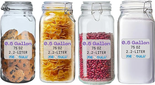 Airtight Glass Storage Jars with Clamp Lid – Food Storage Containers with Rubber Gasket Seal – Pantry & Kitchen Canisters for Dry Goods, Coffee, Sugar, Pasta – 0.4L to 4L Sizes (4, 75oz | 2.2L)