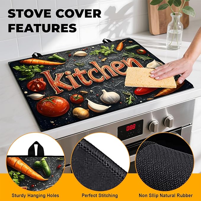 Kitchen Stove Top Cover Retro Flower Gas Stove Top Cover for Home Decoration Kitchen Pad Non-Stick Washable Cooktop Covers Countertop Protector Keep Stove Clean 28"x20"