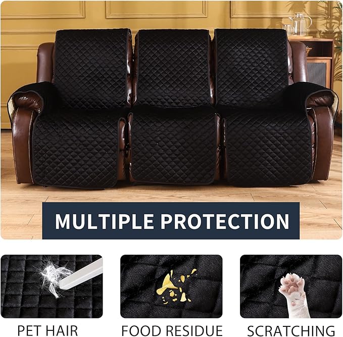 LUFEIJIASHI Non Slip Recliner Couch Covers for 2 Cushion Couch Sofa Reclining, Waterproof Recliner Sofa Covers 2 Seat, Velvet Reclining Couch Covers for Furniture Protector for Dogs Pets Black