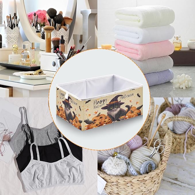 Bolaz A Stylish Cat in A Witch Hat Surrounded by Pumpkins Closet Organizers Storage Cubes Storage Bins Shelf Baskets Containers for Home Room Office,Rectangle