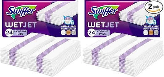 Swiffer WetJet Hardwood Floor Cleaner Spray Mop Pad Refill, Bathroom Cleaning Supplies, Hardwood Floor Cleaner, Multi Surface, 24 Count (Pack of 2)