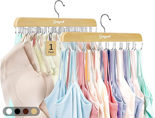 Bra Hanger for Closet, Tank Top Hanger w/20 Hooks Capacity Foldable Wood Space Saving Hangers, 360°Rotating Closet Organizers and Storage for Dorm & Apartment for Bra Scarf Ties(1 Pack)