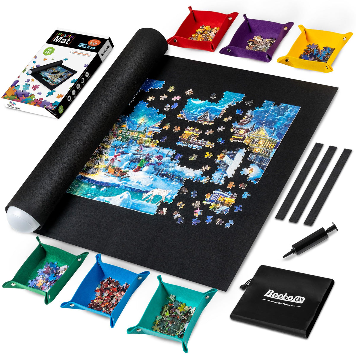 Becko US 2000 Piece Puzzle Mat with 6 Sorting Trays & - Image 1
