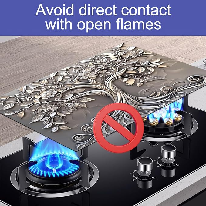 Stove Top Cover 28 x 20 inches Silver Tree of Life Stove Top Covers Pad Glass Flat Top Stove Mat for Kitchen Fit Under Coffee Maker Pot Water Absorbent Mat Diatomite