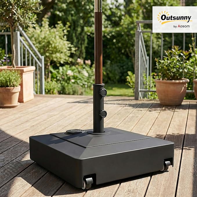 Outsunny Outdoor Umbrella Stand Base with Wheels, Heavy Duty Patio Umbrella Base Holder, Filled Up to 134 lbs with Stand or 88 lbs with Water for 1.38", 1.5", 1.89" Poles for Garden, Poolside, Black