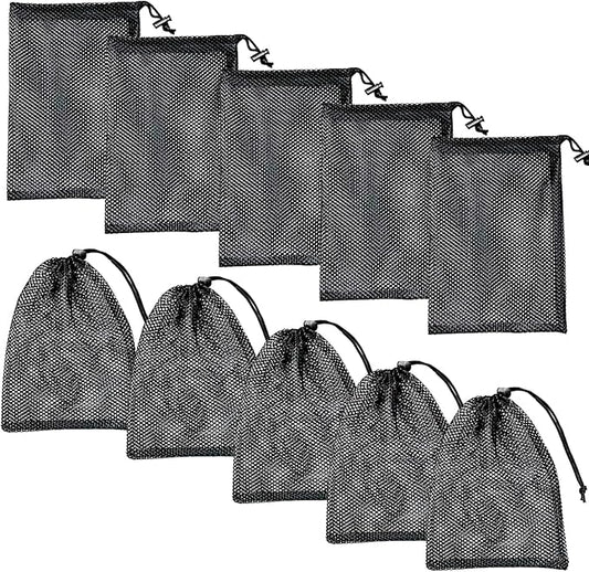 10Pcs 8X12inch Black Nylon Mesh Drawstring Bags with Cord Lock Closure, Multipurpose Mesh Bags Storage Gym Bag for Washing Machine,Balls, Beach, Laundry, Golf Stuff Balls