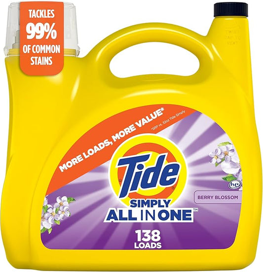 Tide Simply Clean & Fresh Liquid Laundry Detergent, Berry Blossom Scent, 138 Loads, 182 fl oz