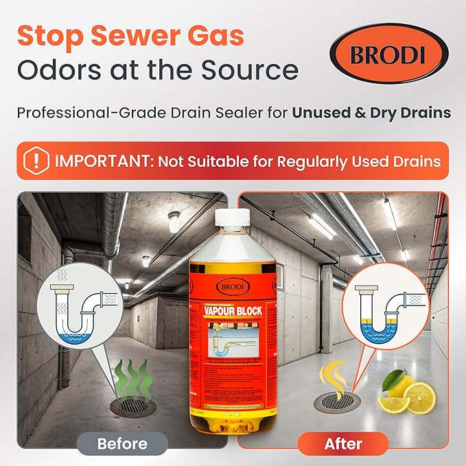 VapourBlock Drain Sealer Liquid & Trap Primer for Unused & Dry Drains, Citrus-Based, Blocks Sewer Gas Odors & Stops P-Trap Evaporation in Cabins, Cottages & Vacant Properties (Pack of 1)