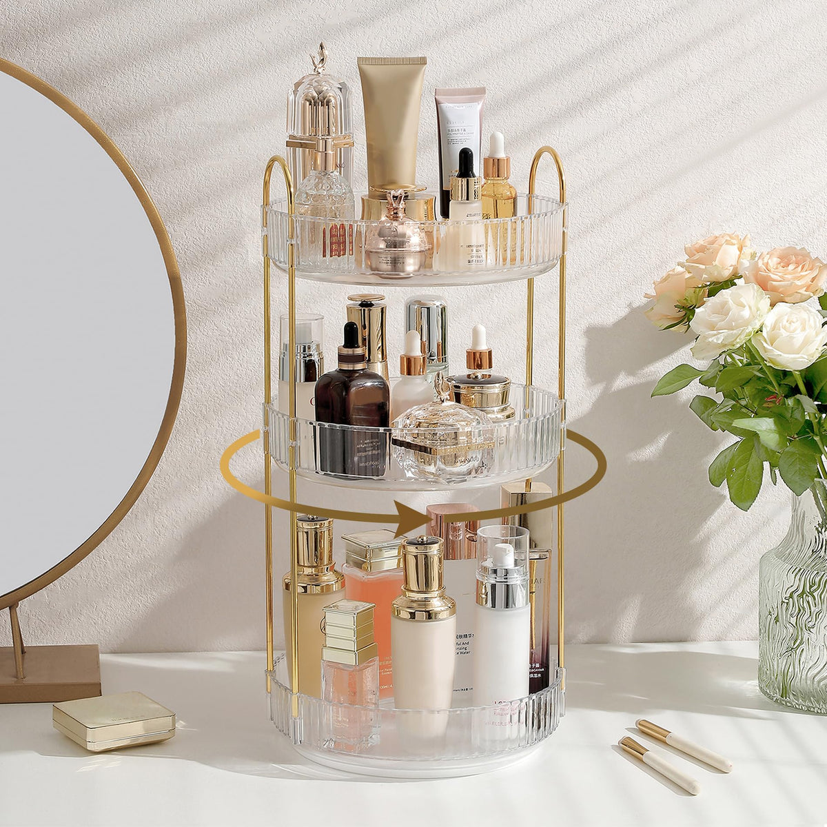 Aveniee 3-Tier 360° Rotating Makeup Organizer, Clear Spinning - Image 2