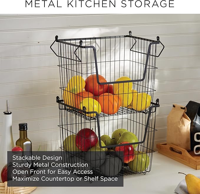 DII Metal Wire Mesh Stackable Utility Storage Bin, Medium, 11x11x8", White