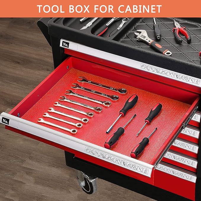 Foam Toolbox Liner Drawer Mat 1/8 Inch Thick X 16 Inch Wide X 6 Ft Long Red, No Slip for Protecting Cabinet, Garage, Cart, Tool Box (Red)