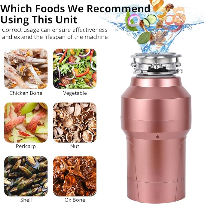 0.75HP 3/4HP Garbage Disposal, 560W 110V Continuous Feed Food Waste Disposer with 14 in Power Cord, 4200r/Min Food Waste Grinding System for Kitchen Sinks, Wireless Switch