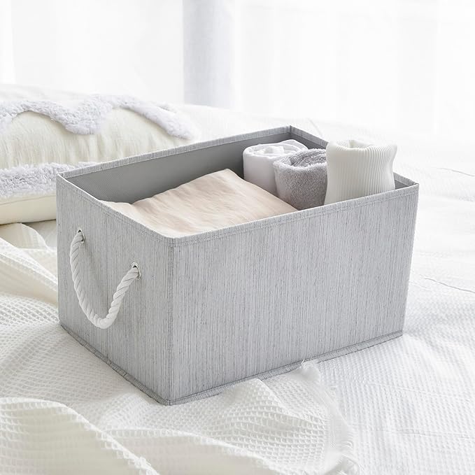 2 Pack Large Storage Baskets for Shelves | Fabric Closet Organizers and Storage Bins with Handles Home Organization | Decorative Collapsible Baskets for Organizing Clothes 14.7"x 10.24"x 8.27"