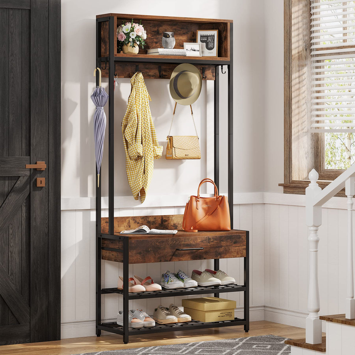 Tribesigns 3-in-1 Entryway Hall Tree with Shoe Bench and Hutch - Image 1