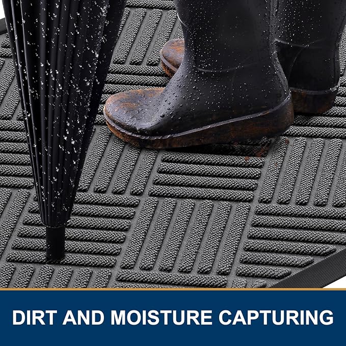 Smiry Front Door Mat Outside Entrance, Heavy Duty Outdoor Indoor Natural Rubber Doormat, Non Slip, Trap Dirt and Moisture, Easy Clean, Low Profile Patio Porch Entryway Mat, 71x23, Grey